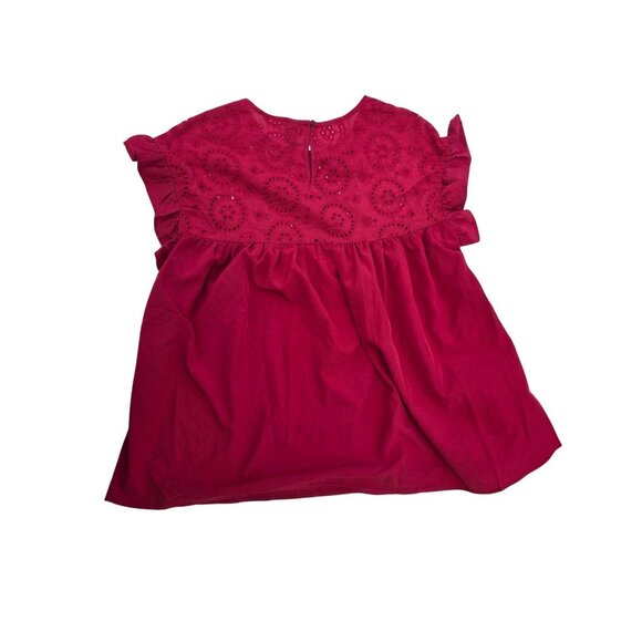 Girls Red Eyelet Flutter Sleeve Top By Shein Size S - Picture 2 of 5